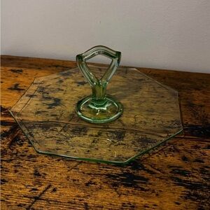 Green Uranium Glass Octagonal Handled Serving Tray